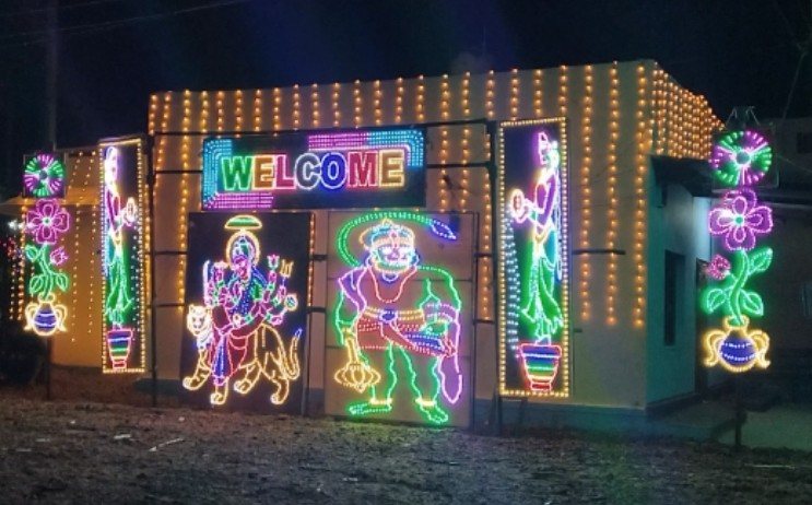 Festive Building Lighting & Welcome Board by G C M Events